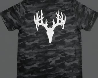 Deer Skull Camo Shirt • Hunting Shirt for Men • Antler Skull Tee • Outdoorsman Gift • Country Western Graphic Tee • Front & Back Print