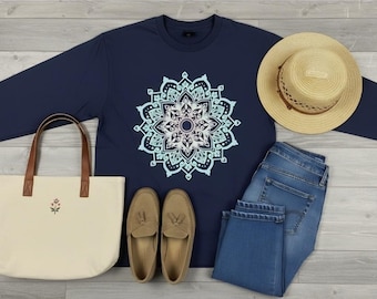 Mandala Long Sleeve Shirt • Boho Mandala Tee • Spiritual Graphic Shirt • Yoga Shirt for Women • Zen Meditation Top • Sacred Geometry Shirt