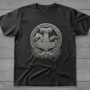 Viking Mjölnir Shirt • Norse Mythology Tee • Thor’s Hammer T‑Shirt • Nordic Knotwork Graphic • Odin Raven Dragon Shirt Pagan Viking Apparel image 10