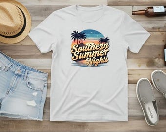 Skjorta med sydstatsmotiv och palmträd • Retro-tröja med solnedgångspalm • Tröja med lantlig sommargrafik • Tröja med sydstatsmotiv för tjejer • Skjorta med strandbrasa •