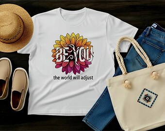 Camiseta "Sé tú mismo" • Camiseta con gráfico inspirador • Camiseta con cita positiva • Camiseta con flores coloridas • Camiseta de concienciación sobre la salud mental • Camiseta "Sé tú mismo"