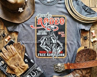 Camiseta unisex con estampado gráfico de rodeo de cementerio espeluznante de Halloween