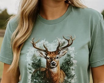 Camiseta Whitetail Buck Forest: Camiseta de algodão macio em mistura de algodão