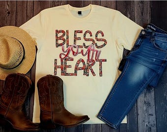 Bless Your Heart Country Tee – Southern Charm Floral Graphic Shirt