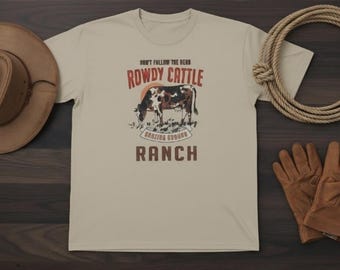 Camiseta Rowdy Cattle • Camiseta Don’t Follow the Herd • Camiseta gráfica Western Ranch • Camiseta Country Cow • Camiseta unisex rústica de granja • Vaquero