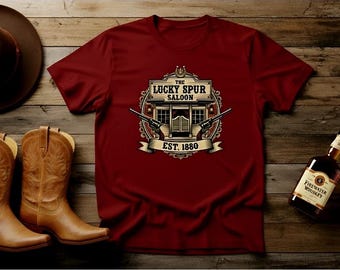 Lucky Spur Saloon-skjorta • Vintage Western SaloonLucky Spur Saloon-skjorta • Vintage Western Saloon-skjorta • Cowboy Country Graphic-skjorta • Rustik