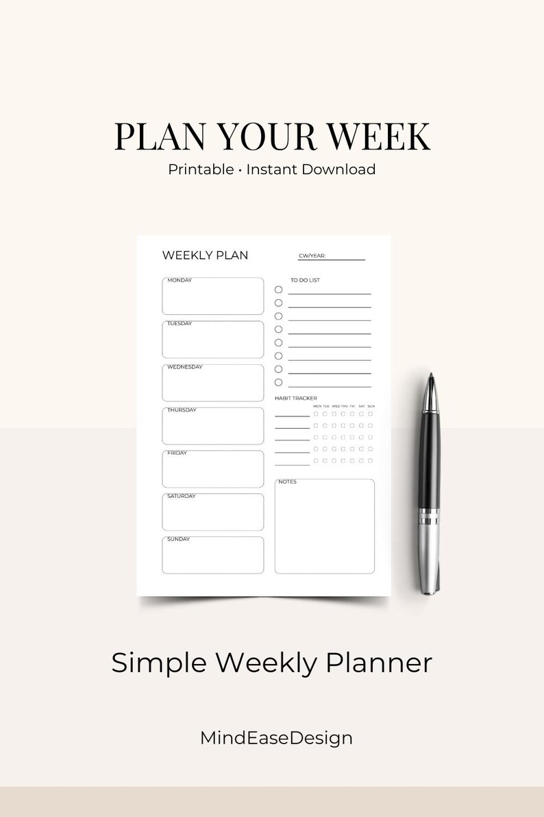 Minimal Weekly Planner Printable | Undated Weekly Schedule | A4 A5 ...
