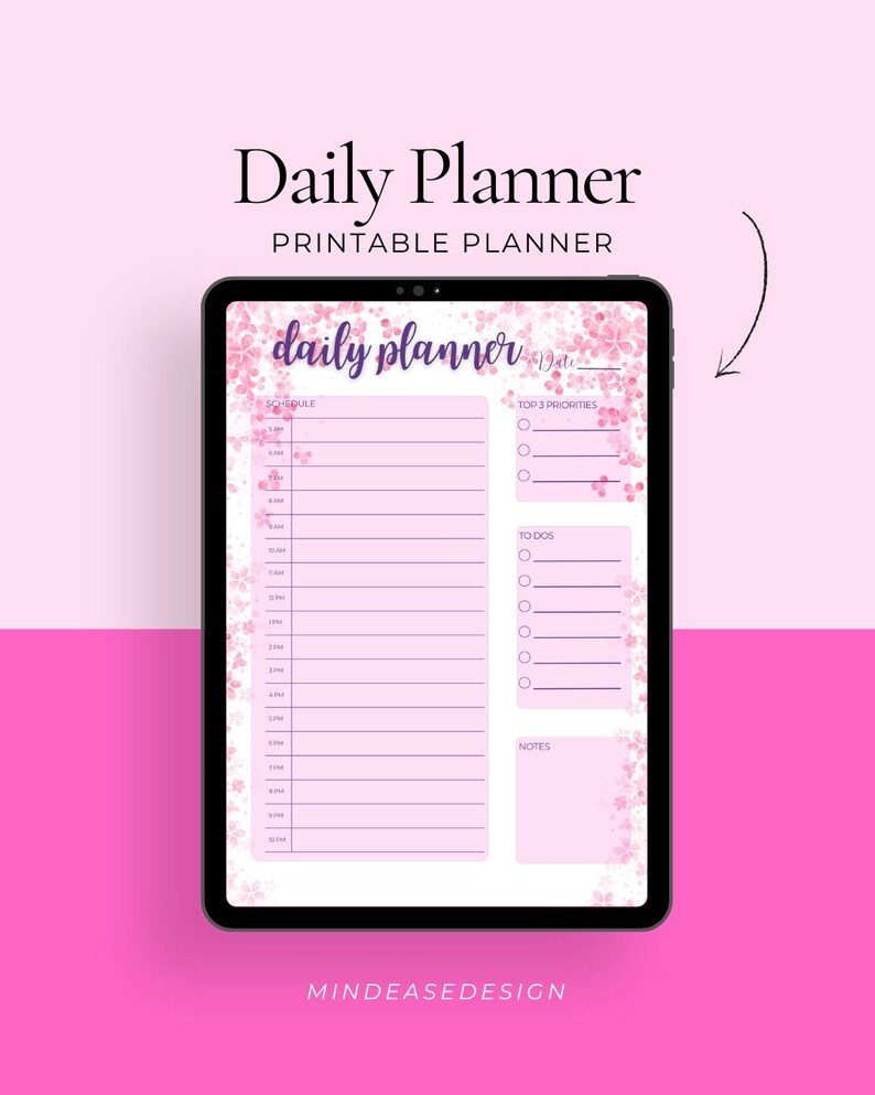 Daily Planner Printable A4 | Pink Aesthetic Planner | Minimal Daily ...