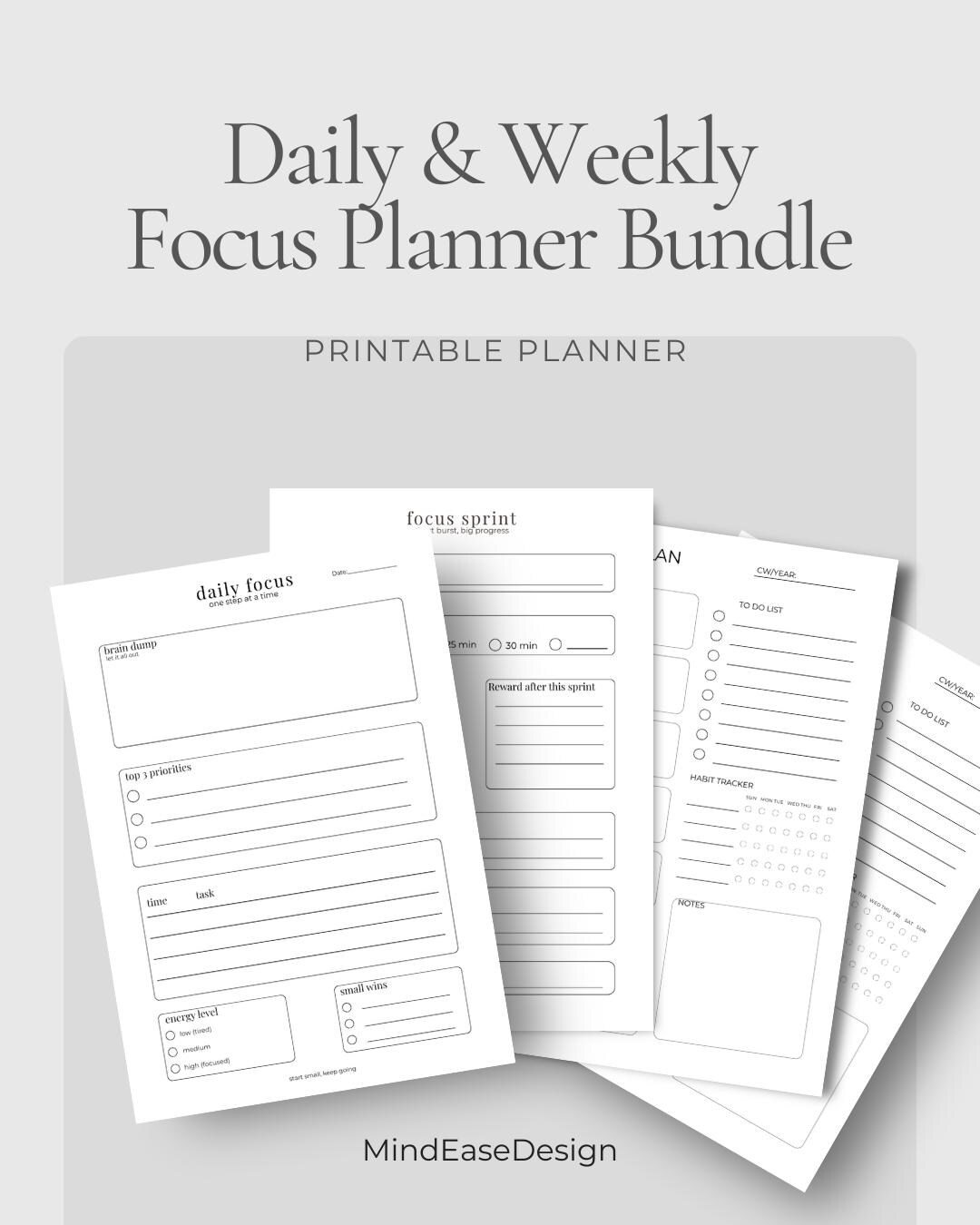 Minimalist Productivity Planner Bundle Printable | Daily Weekly Planner ...