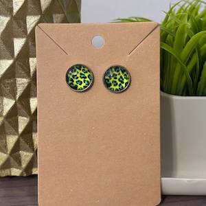 Leopard Print Neon Stud Earrings –  Handmade Jewelry, Fierce Animal Print Statement Accessories