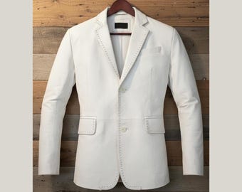 Blazer de piel de cordero blanca para hombre / Abrigo formal