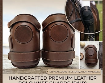 Rodilleras de polo de cuero premium hechas a mano (par) - Protección duradera para las rodillas de los jugadores de polo, equipamiento de polo de calidad artesanal.