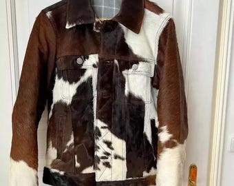 Men's Cowhide Hair on Pony Skin Jacket, Stylish Western Real Cowhide Outerwear