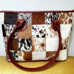 Hair on Cowhide Tote Bag, Natural Cowhide Tote Bag, Cow Leather Bag, Handmade Cowhide Shoulder Bag Gift for Mom, Western Bag Birthday Gift