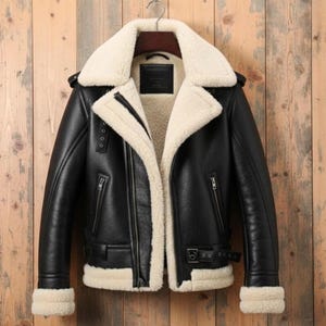 Handmade Sheepskin Leather Aviator Bomber Jacket: Real Shearling Coat