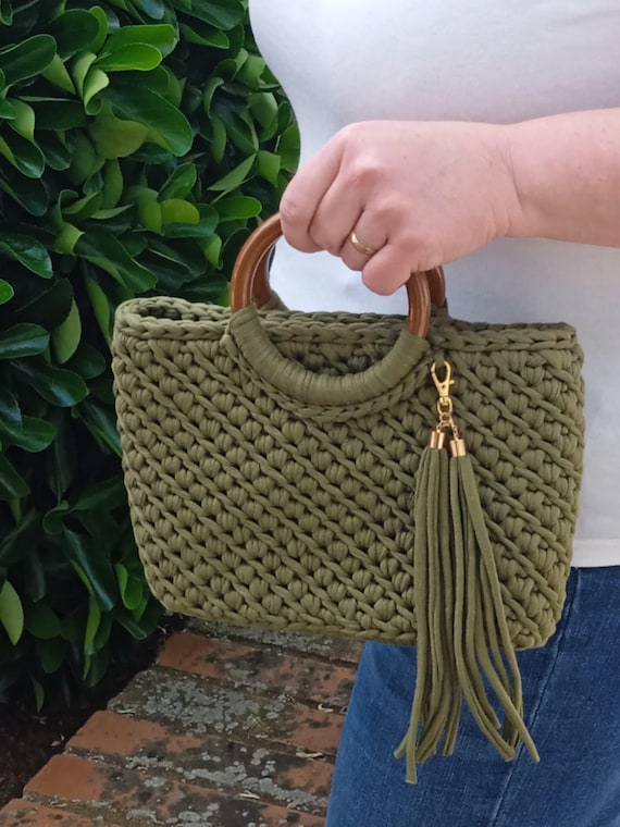 Olive Green and Brown Crochet Bag Barcelona Olive Green Mustard Crochet Shoulder Bag - Miss  main image 4