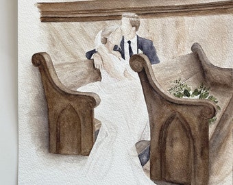 Wedding Painting from Photo, First Anniversary Gift for Wife, Couple Painting in Watercolor, Paper Anniversary Gift