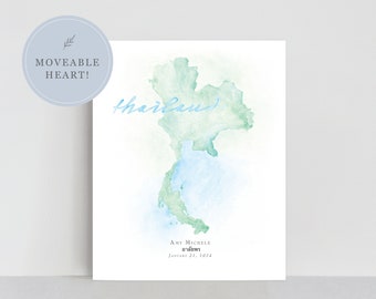 Thailand Watercolor Map, Personalized Map of Thailand