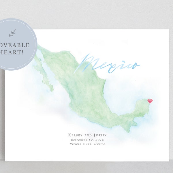 Mexico Watercolor Map, Personalized Map of Mexico