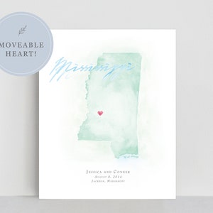Aquarel kaart Mississippi | Gepersonaliseerde kaartafdruk