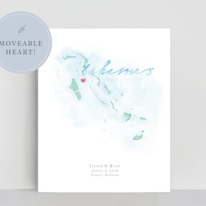 Aquarelkaart Bahama's, gepersonaliseerde kaart van de Bahama's