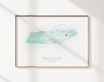 Tennessee Watercolor Map | Personalized Map Print