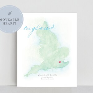 Aquarelkaart Engeland, gepersonaliseerde kaart van Engeland
