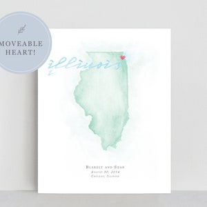 Aquarelkaart Illinois | Gepersonaliseerde kaartafdruk