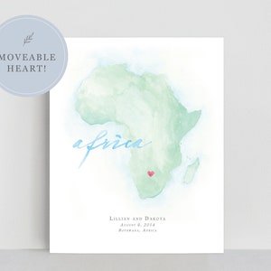 Aquarel kaart Afrika, gepersonaliseerde kaart van Afrika
