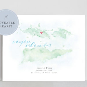 Mapa em aquarela das Ilhas Virgens dos EUA, mapa personalizado das Ilhas Virgens dos EUA