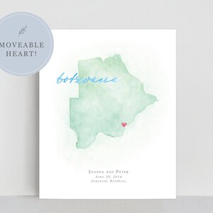 Botswana aquarelkaart, gepersonaliseerde kaart van Botswana