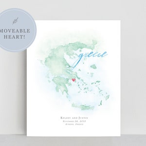 Greece Watercolor Map, Personalized Map of Greece