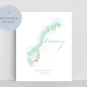 Aquarel kaart van Noorwegen, gepersonaliseerde kaart van Noorwegen
