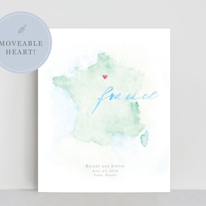 Frankreich Aquarell Landkarte, personalisierte Landkarte von Frankreich