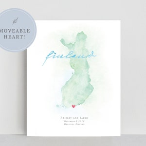 Finnland Aquarell Landkarte, personalisierte Landkarte von Finnland