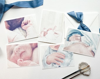 Baby Shower Card Set of Five - Watercolor Note Cards, New Mommy Shower Cards, Baby Greeting Cards, Pregnancy Greeting Card
