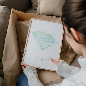 Mapa de acuarela de Carolina del Sur / Impresión de mapa personalizada