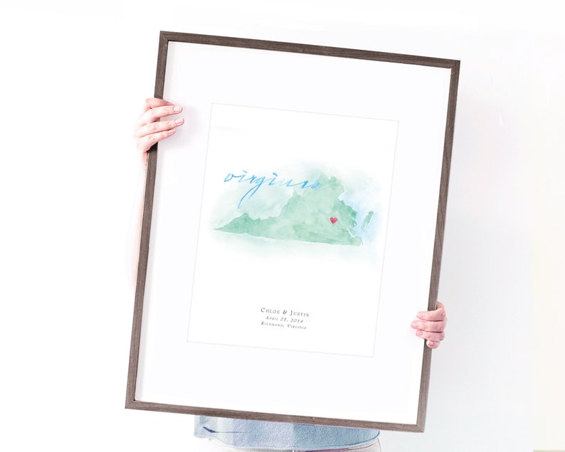 Destination Map Print Personalized Watercolor Map Watercolor Wedding Map Canvas Virginia Watercolor Map Canvas Art Print