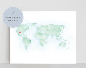 World Watercolor Map, Personalized Map of the World