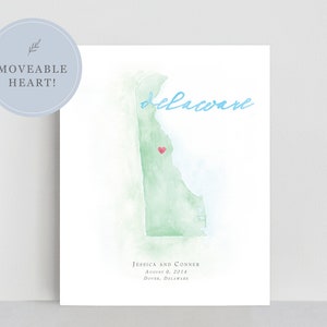 Aquarel kaart van Delaware | Gepersonaliseerde kaartafdruk