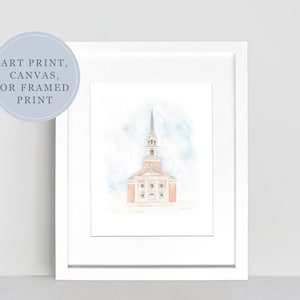 Impresión artística en acuarela de la capilla de Robert Carr / Acuarela del campus / Pintura de la capilla / Pintura universitaria