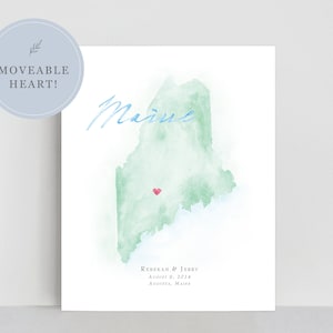 Aquarell Karte von Maine | Personalisierte Landkarte