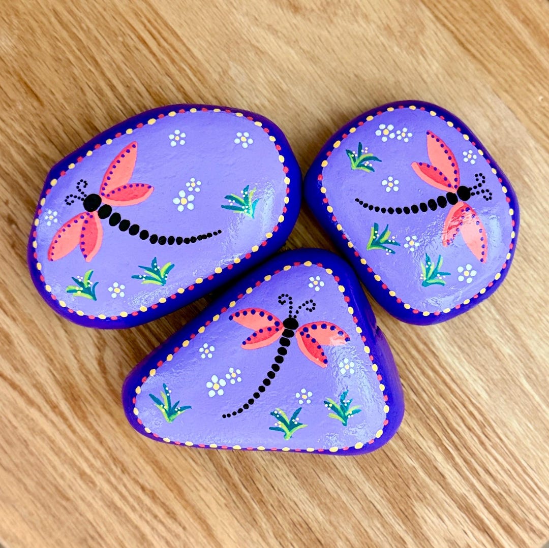 Dragonfly Rocks Dragonfly Rocks: Hand Painted Purple Garden Stones - Etsy