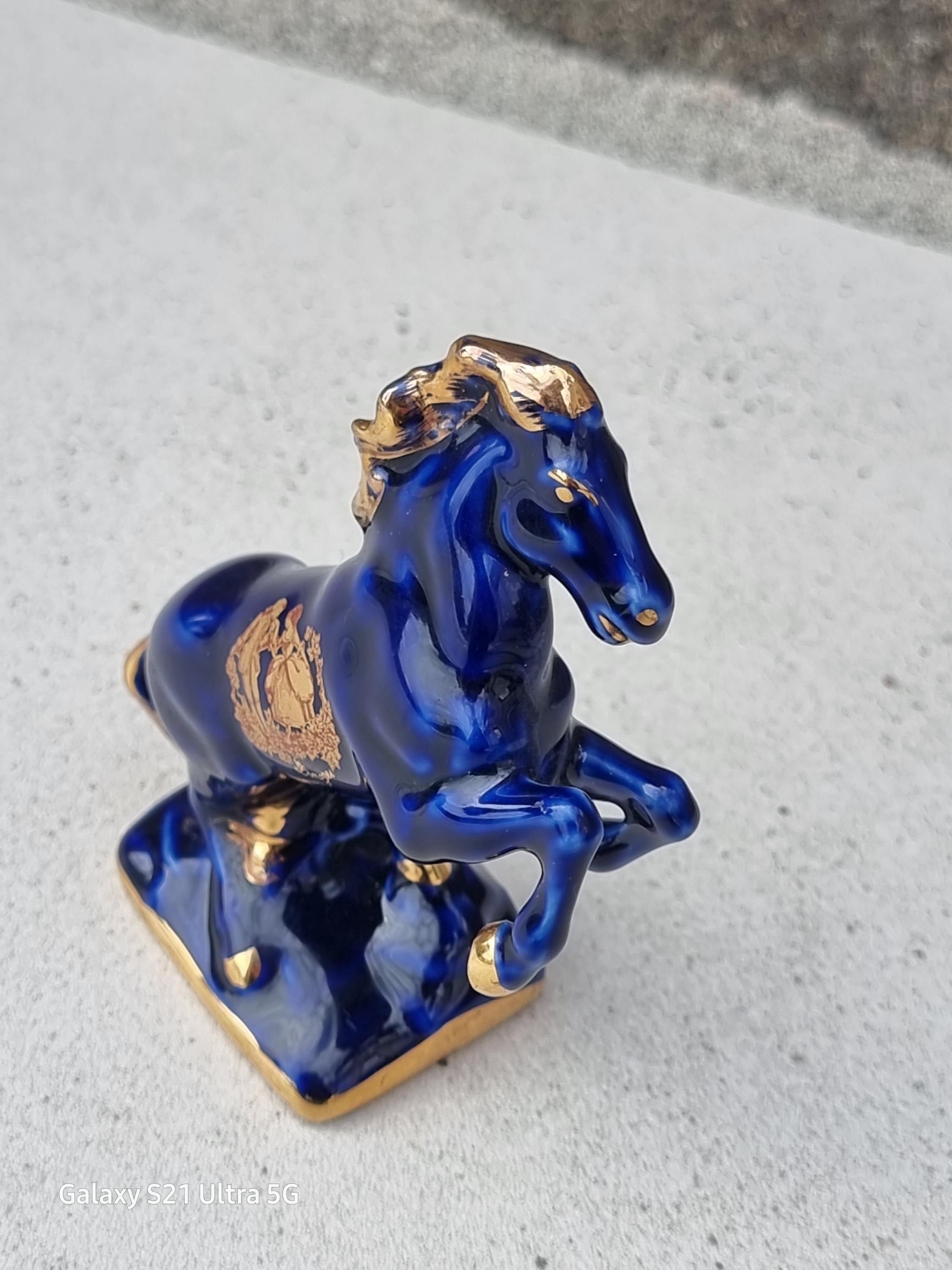 リモージュ カステル 陶磁器 馬の置物 コバルトブルー 22K金塗装
