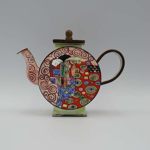 Op Klimt geïnspireerde keramische theepot – art nouveau handgeschilderde theepot – decoratieve theepot voor verzamelaars