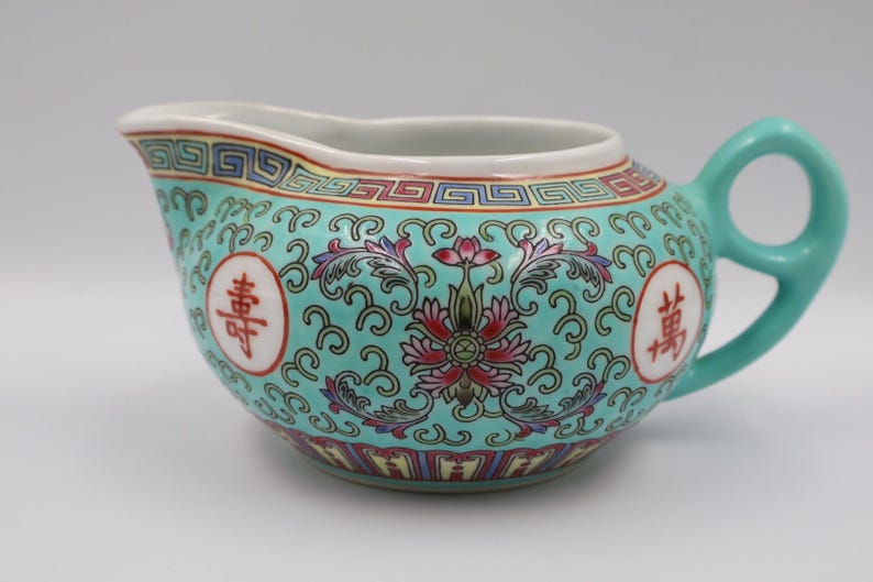 Juego de té chino de porcelana vintage de Jingdezhen / Servicio de té chino turquesa / Tetera, azucarero, lechera, 5 tazas y platillos imagen 5