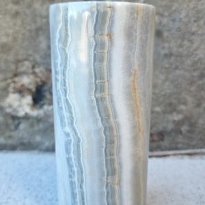 Cylindrical Natural Stone Vase, Elegant Onyx (?) Decorative Flower Vase