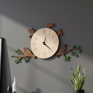 Vogelwandklok, houten vogelklok, natuurwandklok, rustieke vogelmuurdecoratie, houten natuurklok, vogeltakklok, boerderijwandklok