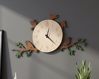 Vogel Wanduhr, Holz Vogel Uhr, Natur Wanduhr, Rustikale Vogel Wand Dekor, Holz Natur Uhr, Vogel Zweig Uhr, Bauernhaus Wanduhr