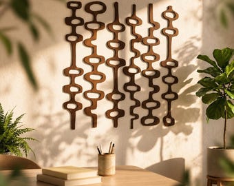 Estilo moderno de mediados de siglo, paneles de pared de madera, arte mural retro de los años 70, paneles de madera 3D, decoración de pared MCM, arte mural moderno de madera, escultura de pared de madera